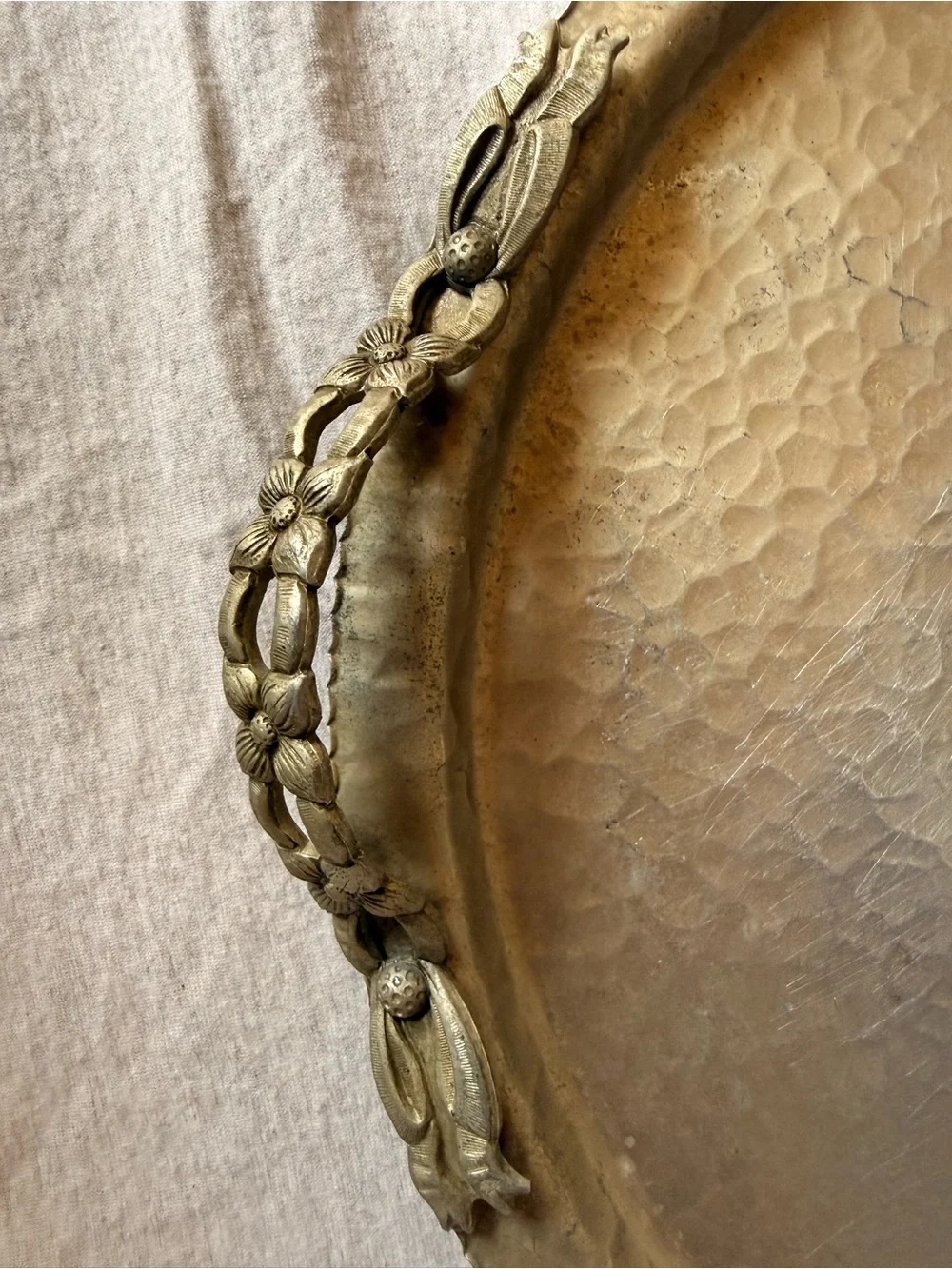 Rodney Kent Hand-Wrought Aluminum Floral Round Tray with Handles